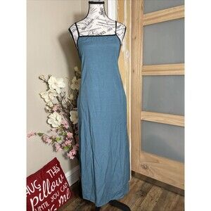 Lagenlook Boho 100% Linen Maxi Sun Dress Size Small Pockets Shy Velvet Quiet Lux